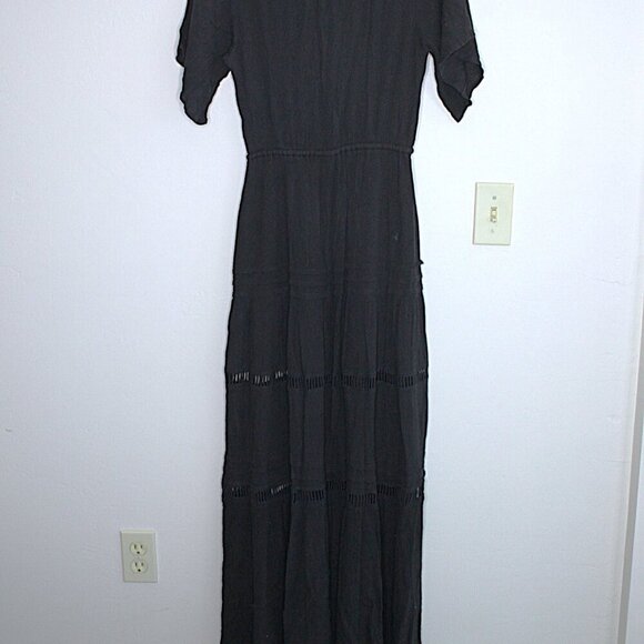 O'NEILL Dress Women's Size Small Black Maxi Layered Flutter Sleeve Tie Waist - Picture 8 of 12